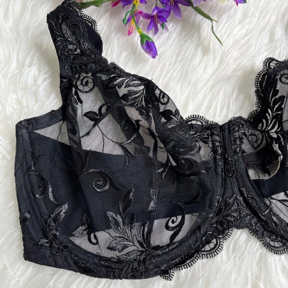 Soma Lace Black Size 38DDD - 38F Bra Underwire Sheer Mesh Embroidery - Picture 2 of 11
